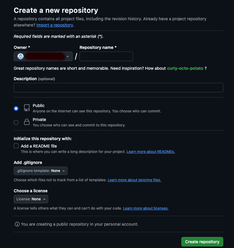 GitHUBのリポジトリ作成